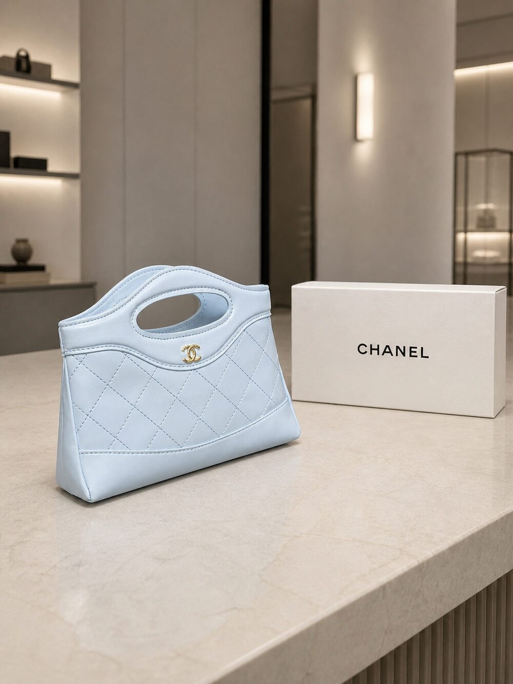 Chanel Nano Handbag in Light Blue Lambskin with Gold Tone Hardware - Picture 2 of 10